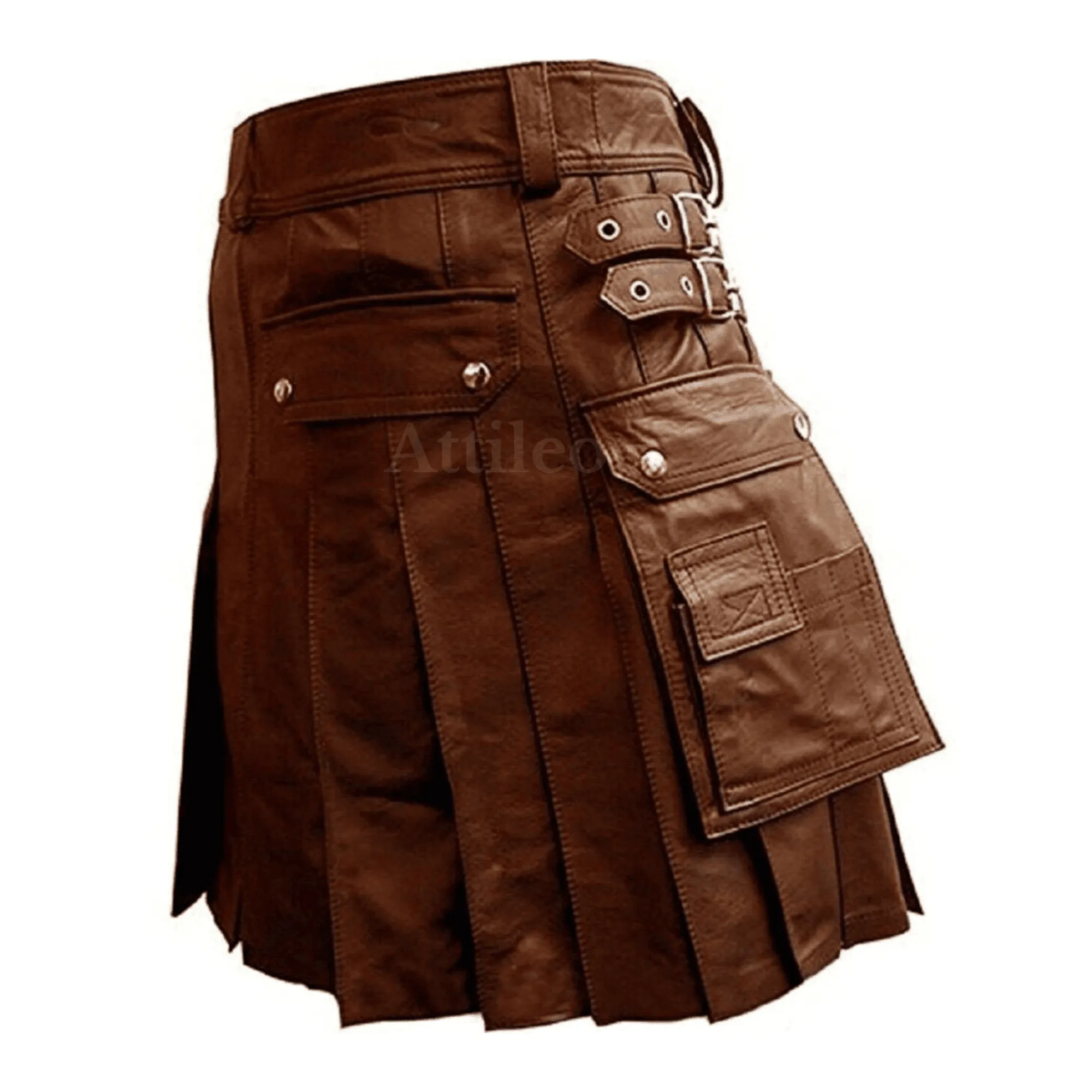 Mens Brown Leather Utility Kilt