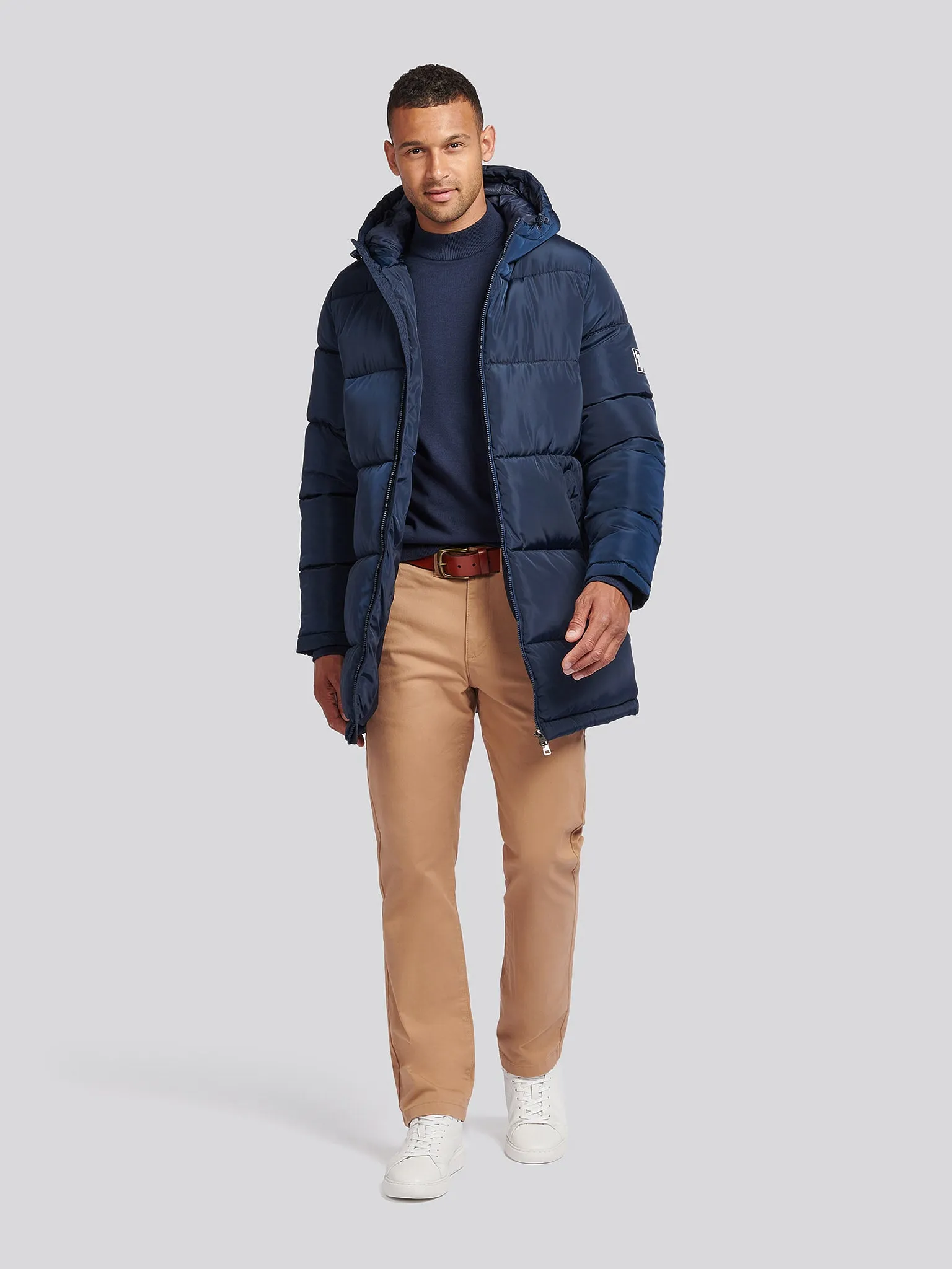 Mens Classic Longline Puffer Jacket in Dark Sapphire Navy