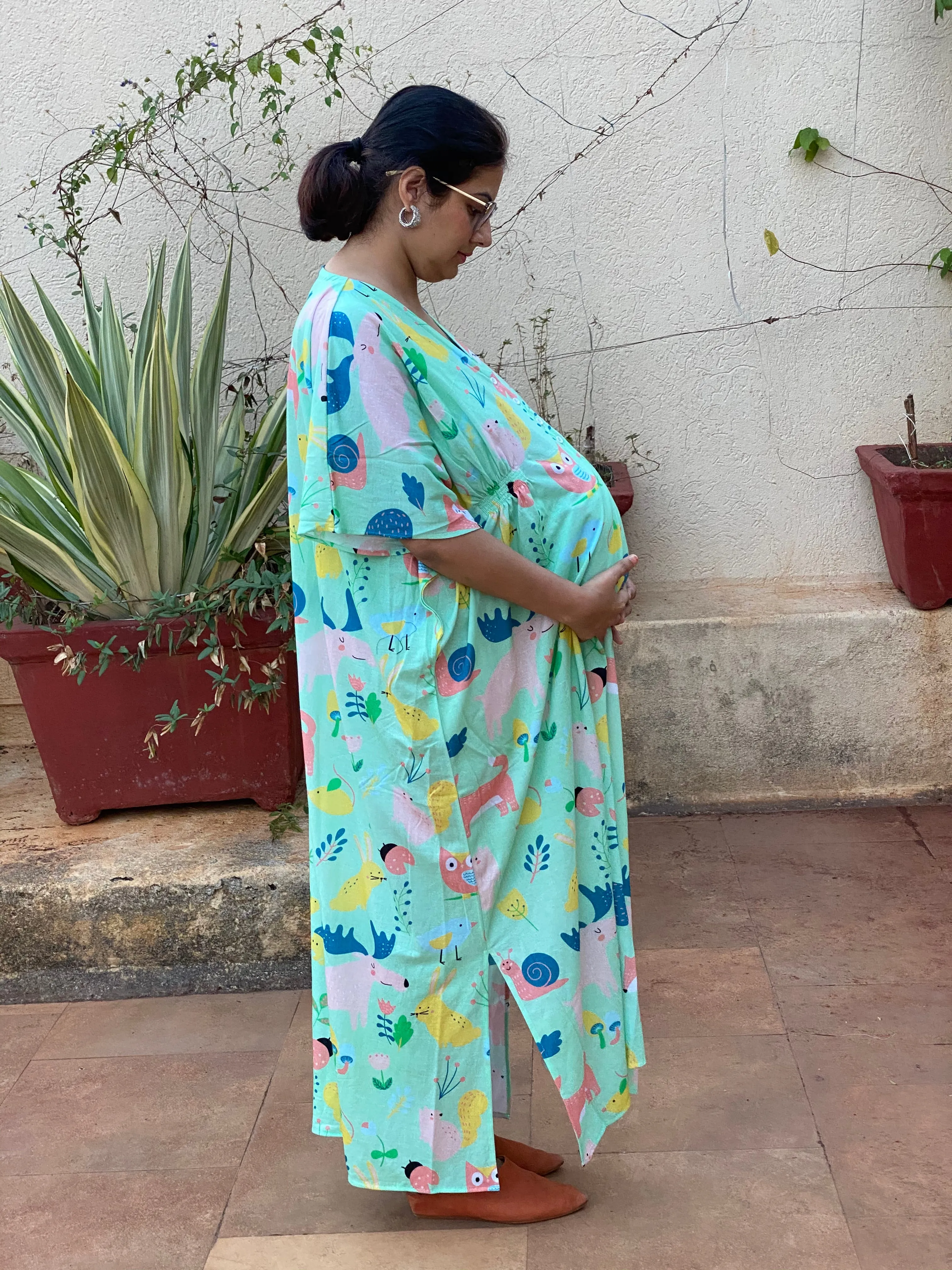 My Baby Zoo in Mint Maternity "Stunningly Simple" Style Caftan | Soft Jersey Knit Organic Cotton | Maternity House Dress