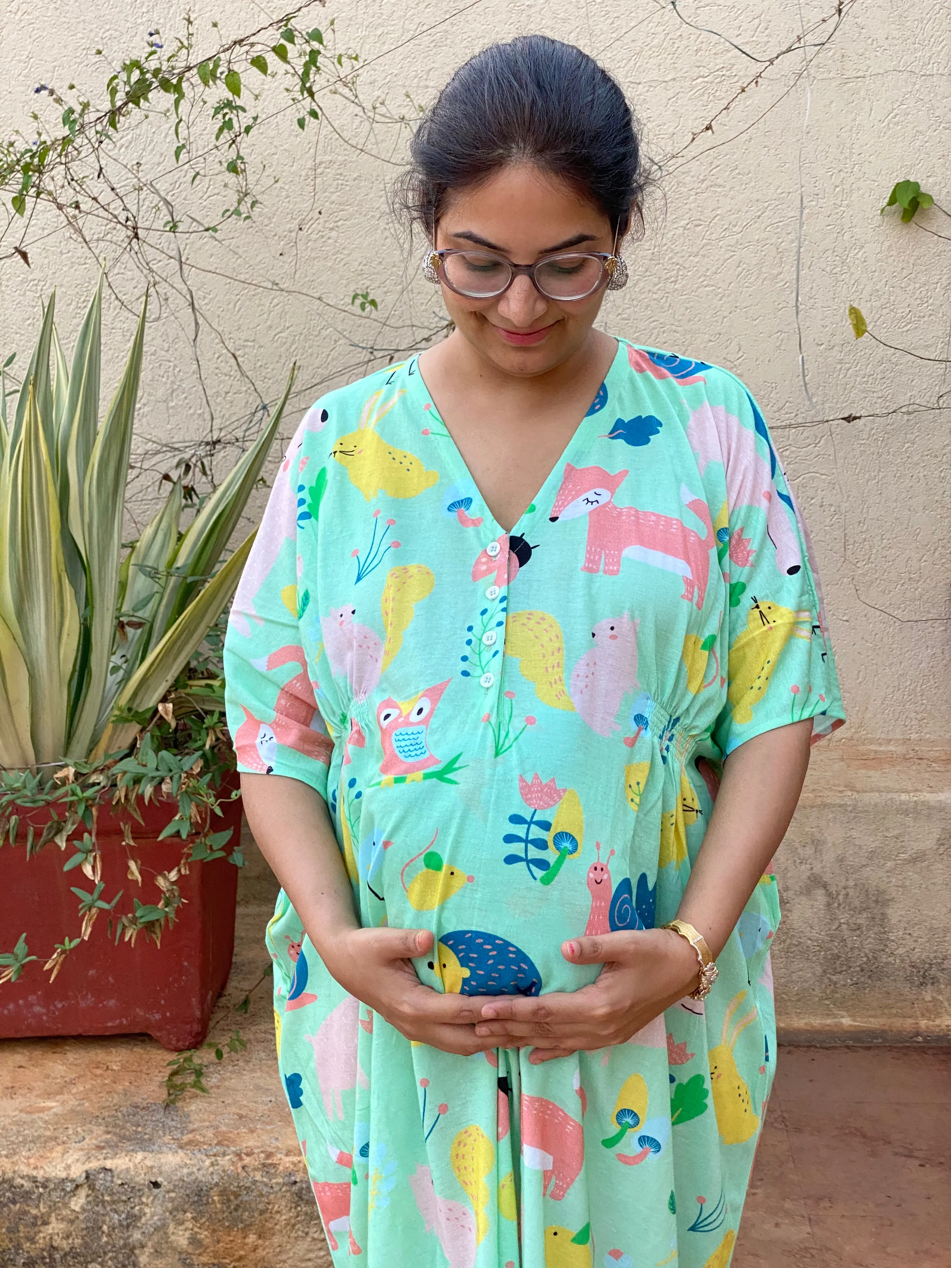 My Baby Zoo in Mint Maternity "Stunningly Simple" Style Caftan | Soft Jersey Knit Organic Cotton | Maternity House Dress