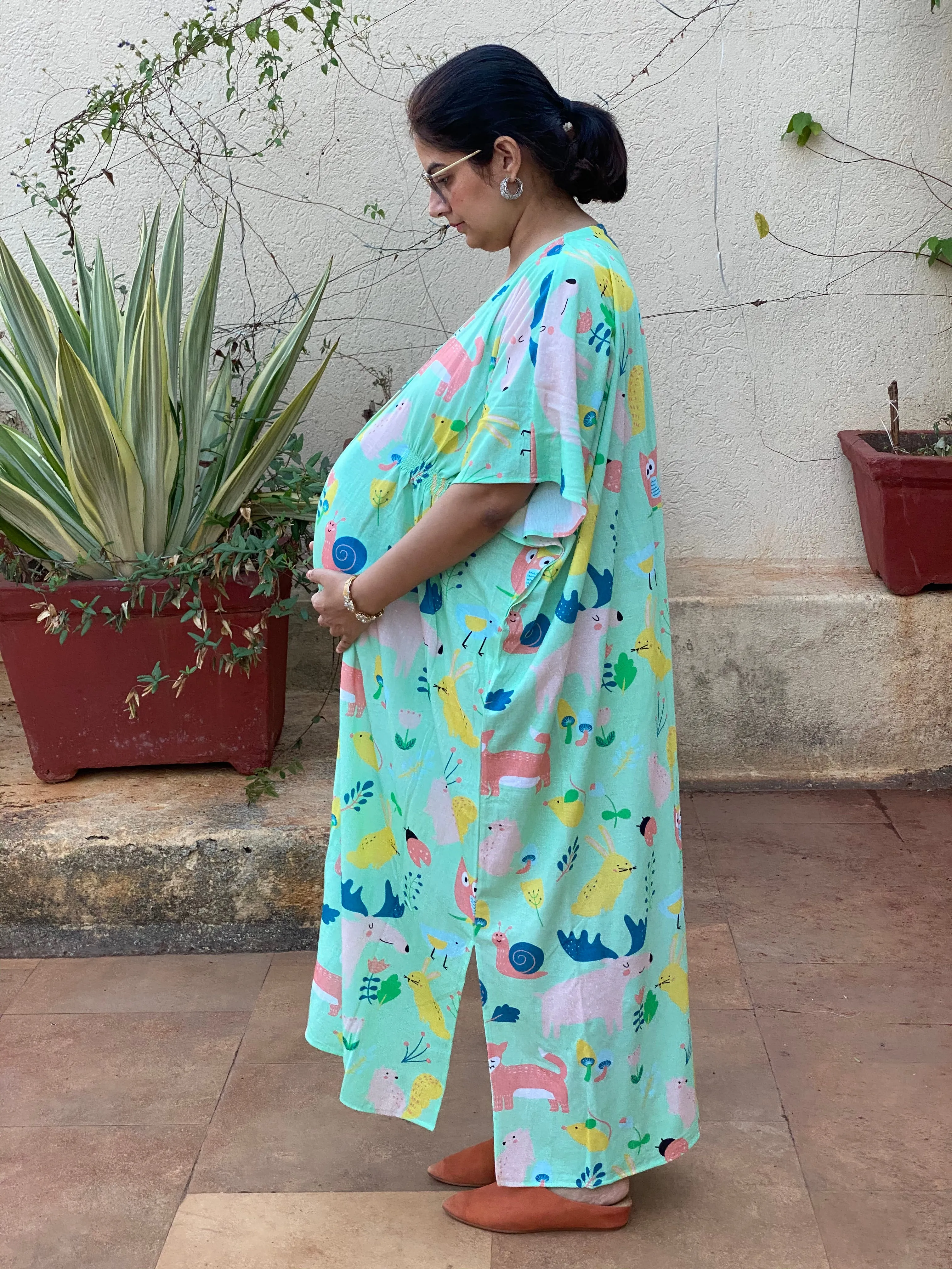 My Baby Zoo in Mint Maternity "Stunningly Simple" Style Caftan | Soft Jersey Knit Organic Cotton | Maternity House Dress