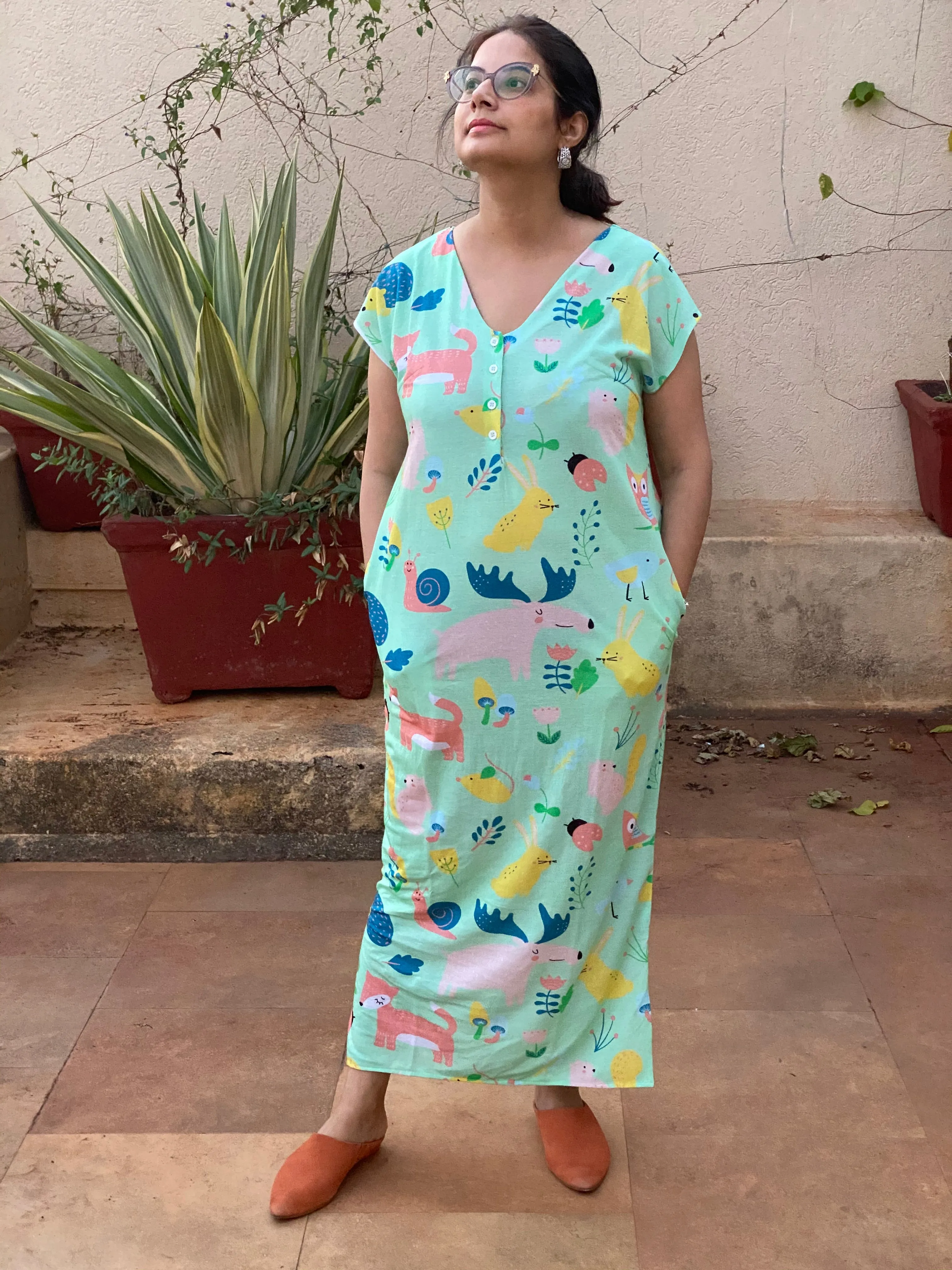 My baby zoo in Mint "My Mojo" Lounge Dress | Soft Jersey Knit Organic Cotton | Oversized House Dress