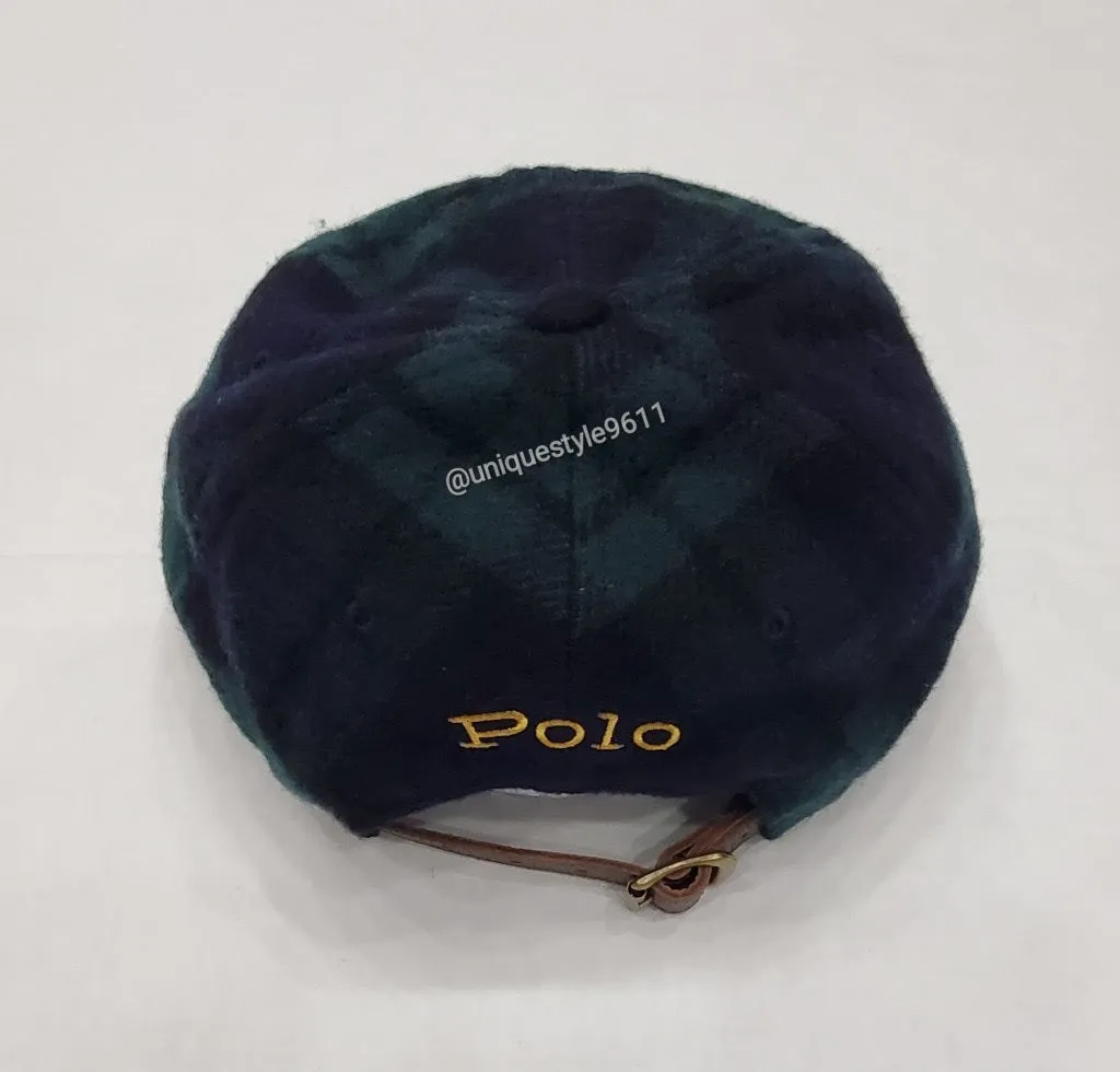Nwt  Polo Ralph Lauren Navy/Green Uni Laurel Crest Leather Strap Back