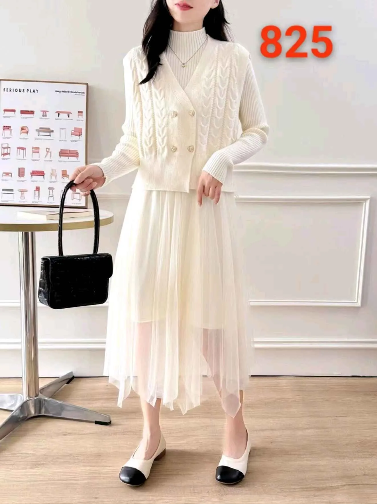 Pankh Karla Knit Wool Dress with Heart Detailing Button Wool Coat