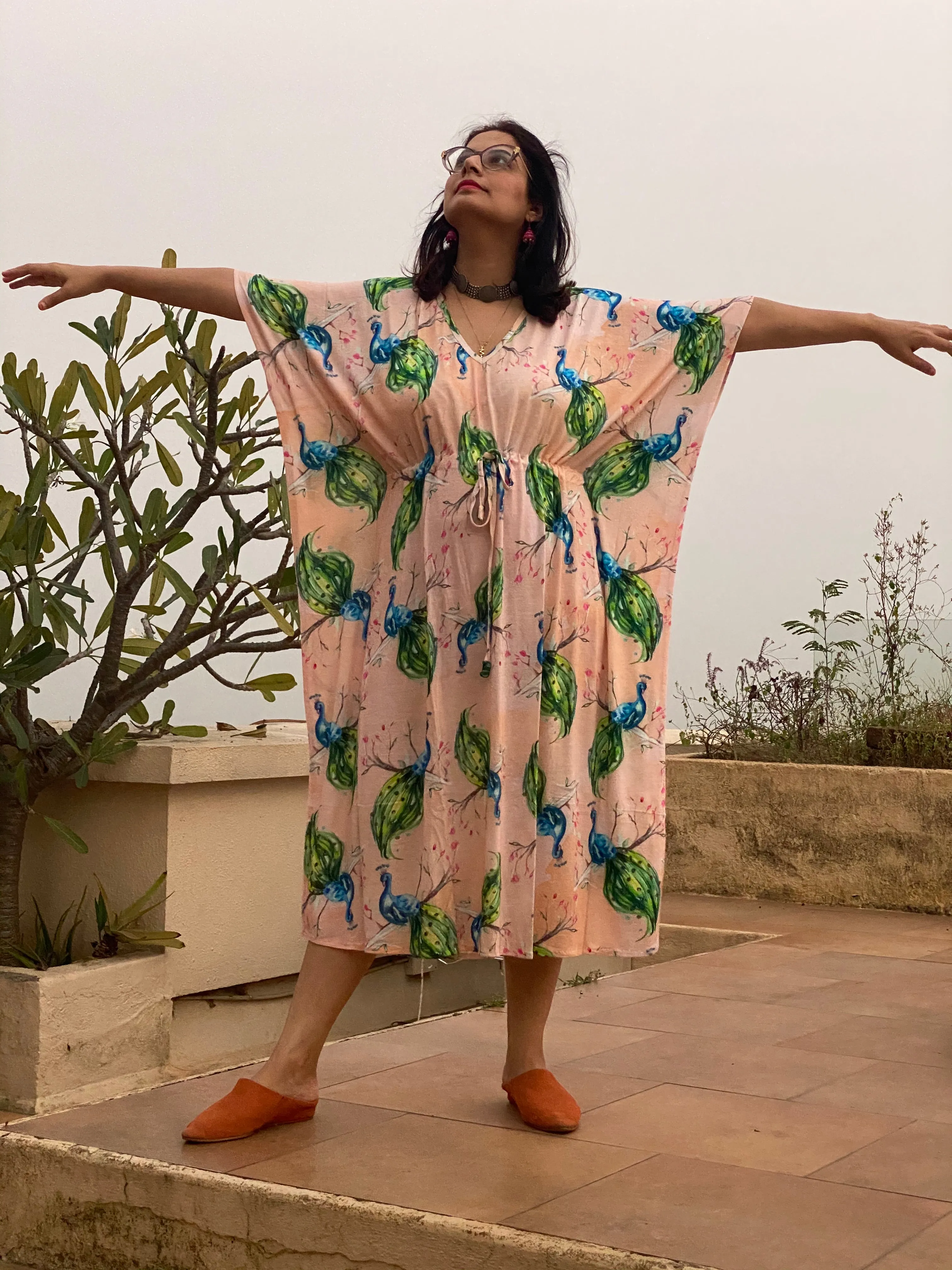 Peacock's Plume "Timeless" Style Caftan | Soft Jersey Knit Organic Cotton | Perfect Loungewear House Dress