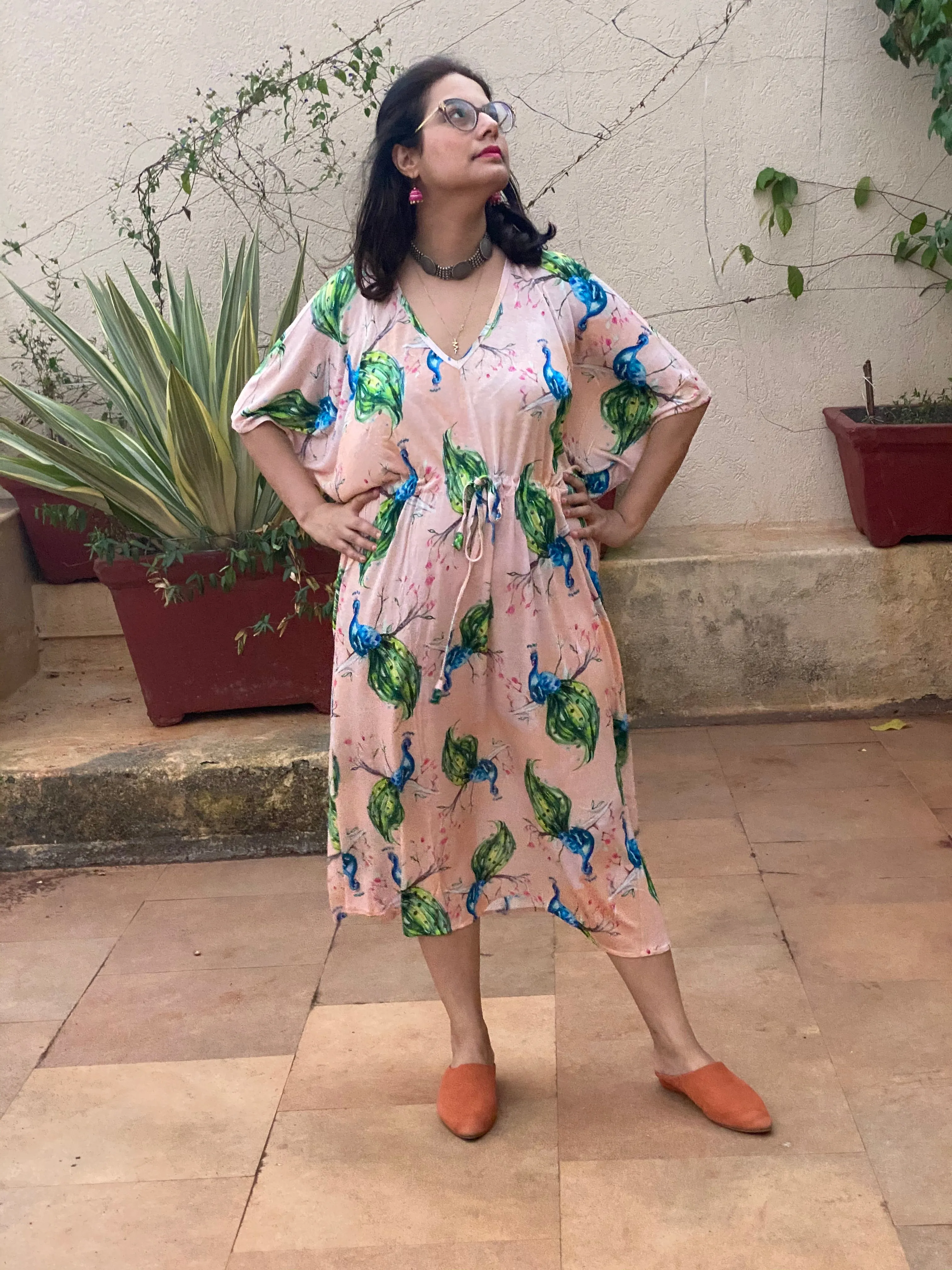 Peacock's Plume "Timeless" Style Caftan | Soft Jersey Knit Organic Cotton | Perfect Loungewear House Dress