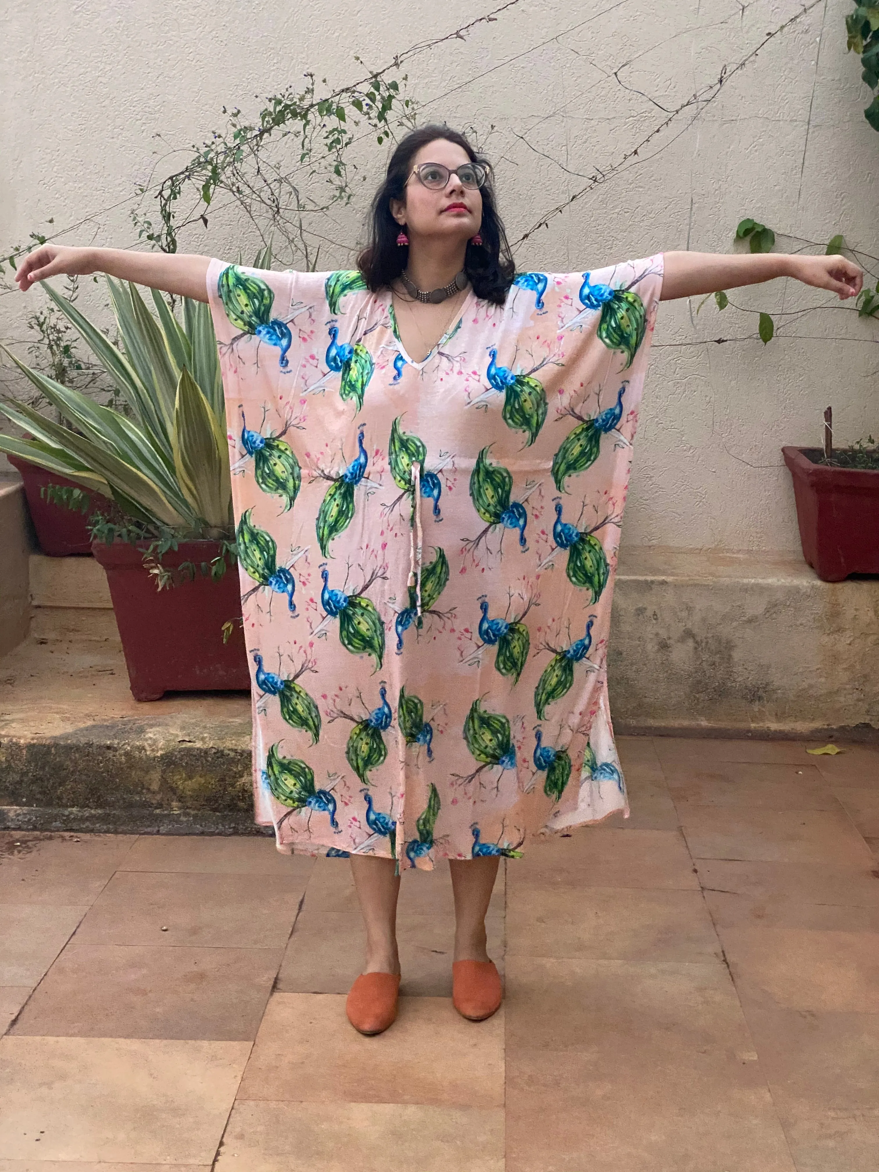 Peacock's Plume "Timeless" Style Caftan | Soft Jersey Knit Organic Cotton | Perfect Loungewear House Dress