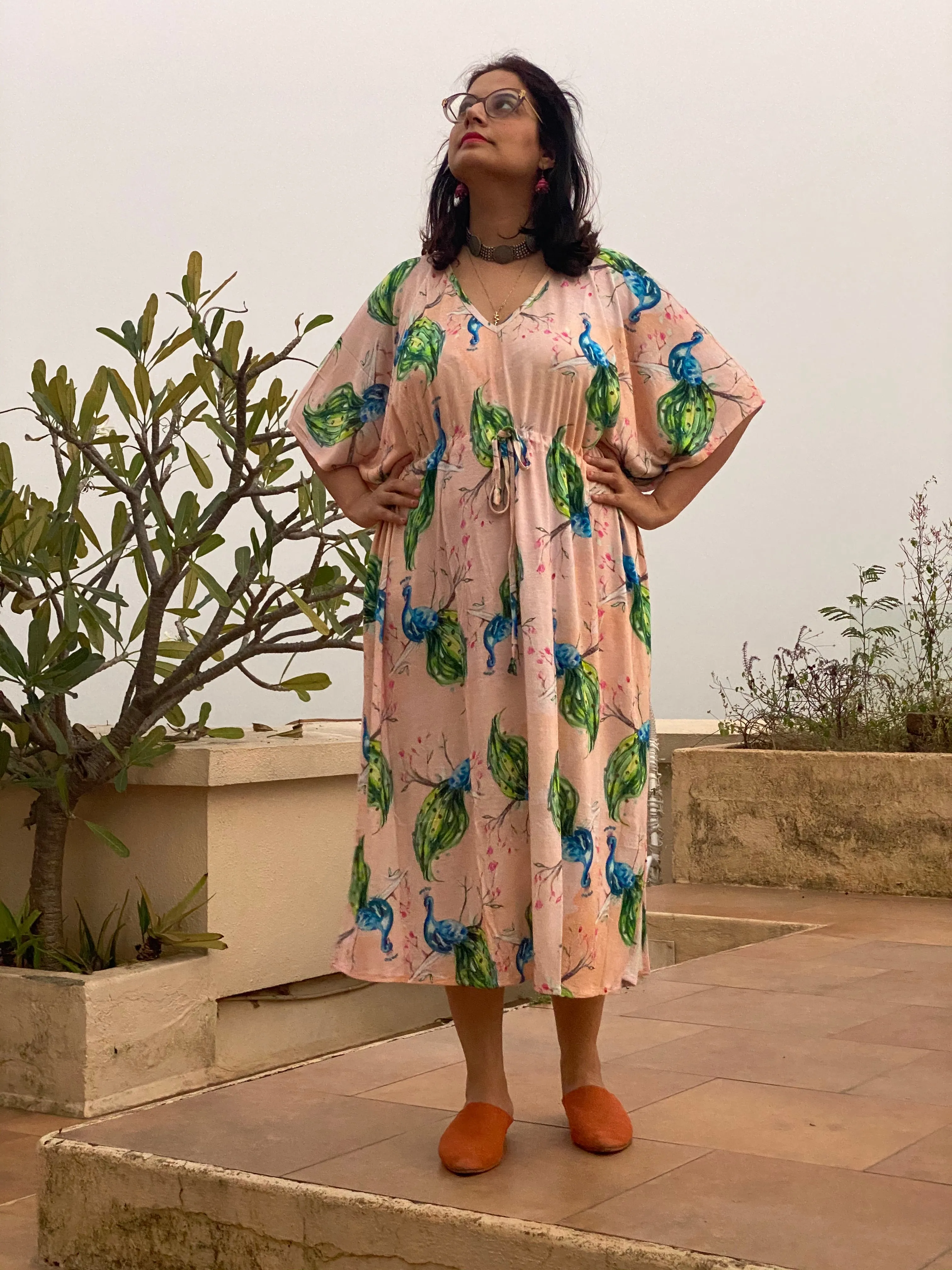 Peacock's Plume "Timeless" Style Caftan | Soft Jersey Knit Organic Cotton | Perfect Loungewear House Dress