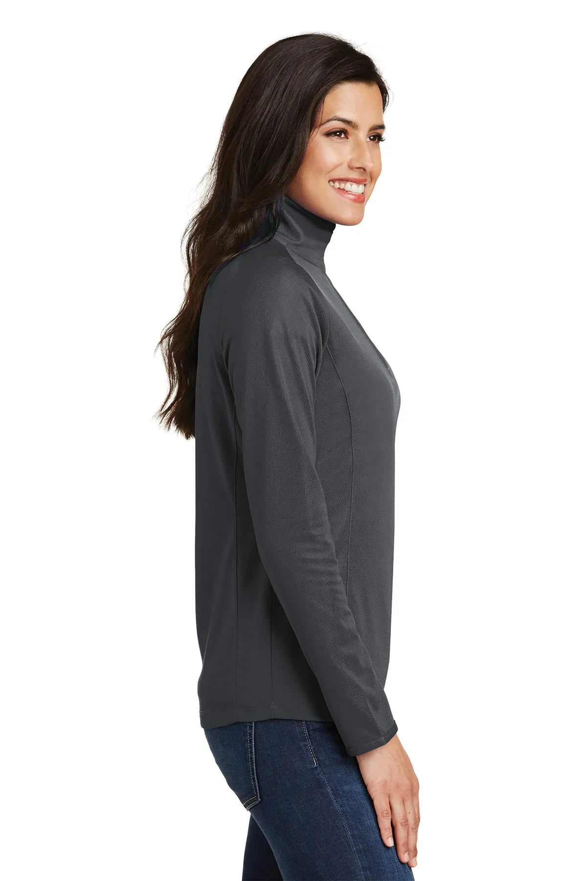 Port Authority Ladies Pinpoint Mesh Branded 1/2-Zip, Battleship Grey