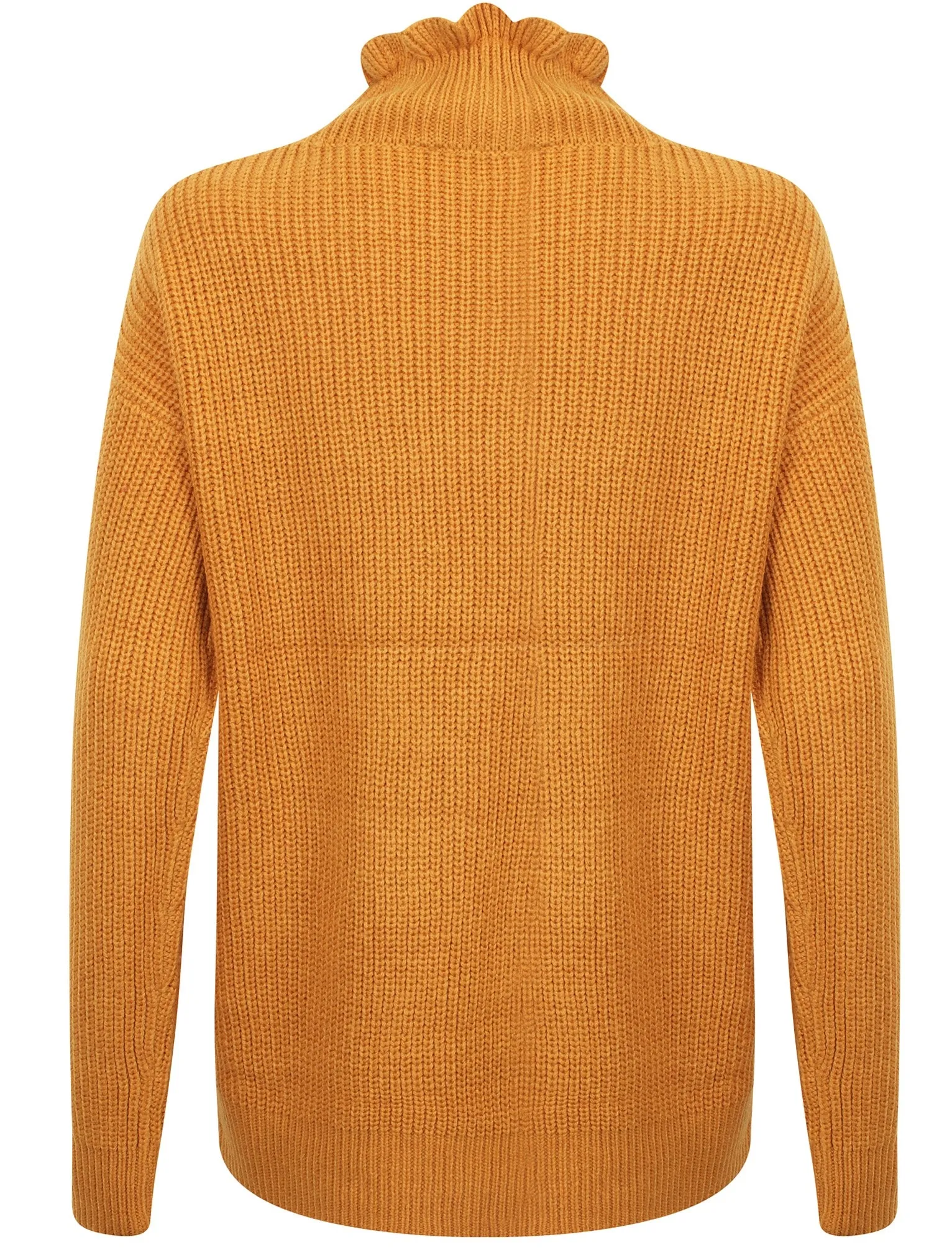 Sasha Ruffle Neck Pointelle Knit Jumper in Dark Gold - Tokyo Laundry