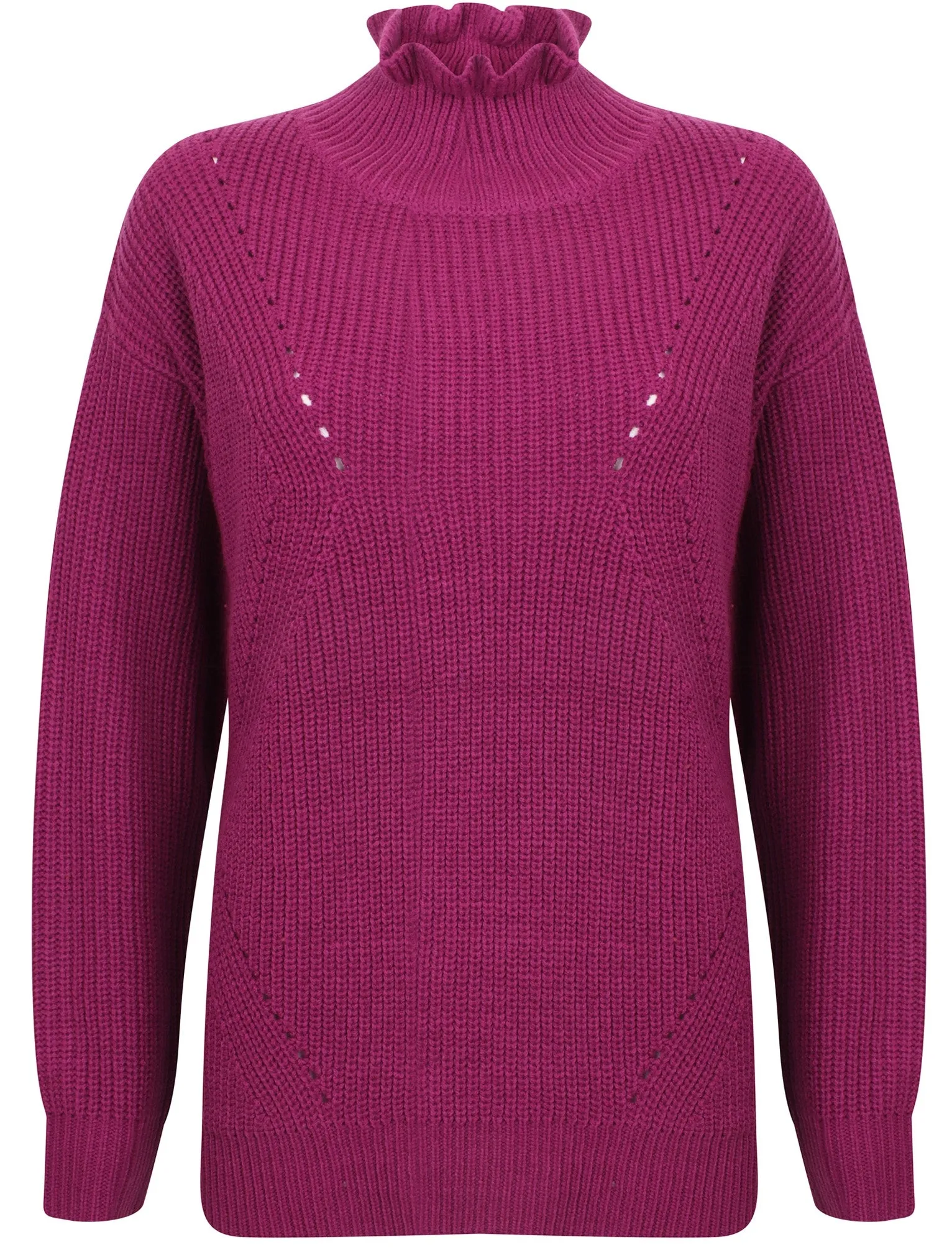 Sasha Ruffle Neck Pointelle Knit Jumper in Fushia Pink - Tokyo Laundry