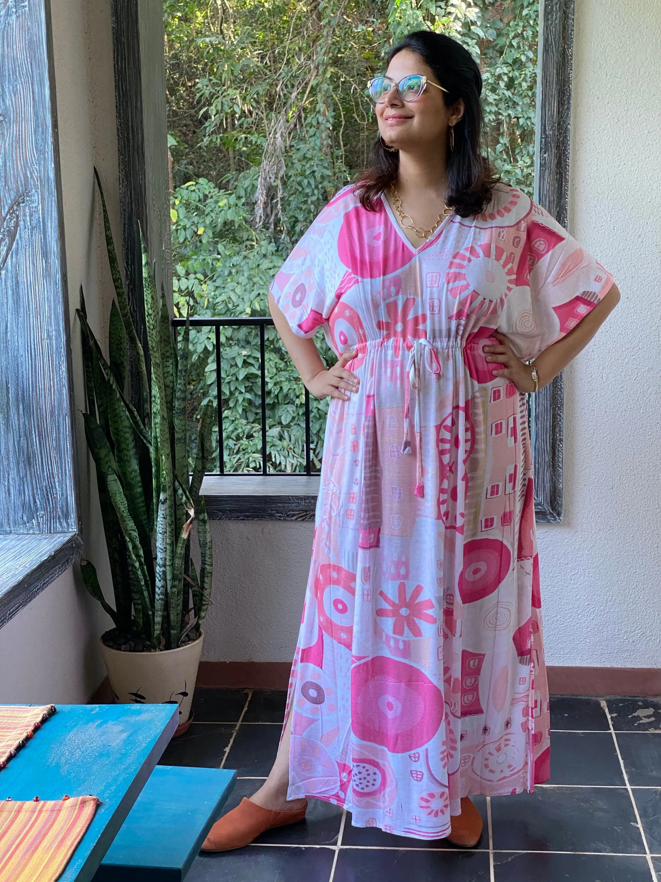 Summer in the City Blush "Timeless" Style Caftan | Soft Jersey Knit Organic Cotton | Perfect Loungewear House Dress