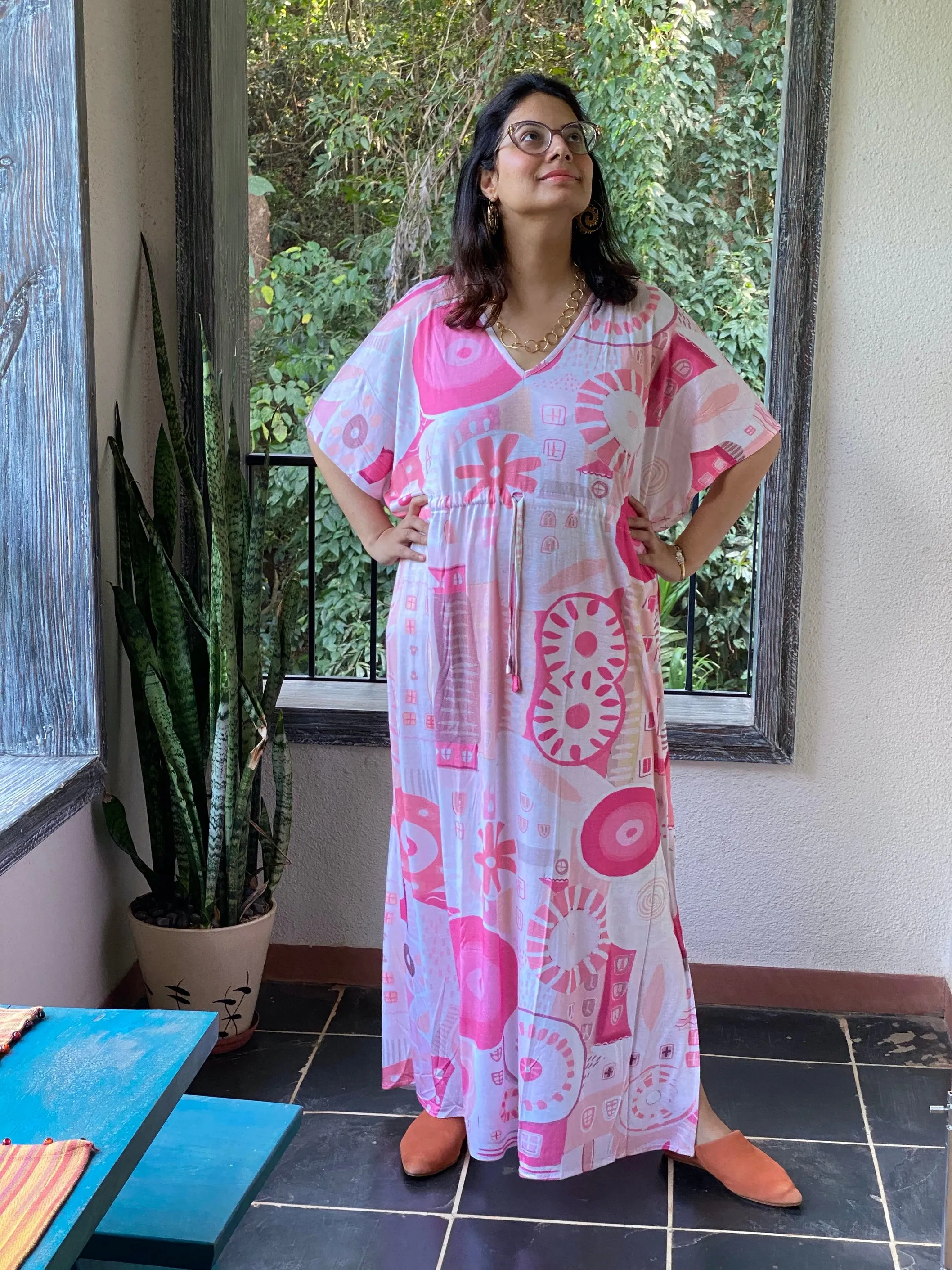 Summer in the City Blush "Timeless" Style Caftan | Soft Jersey Knit Organic Cotton | Perfect Loungewear House Dress