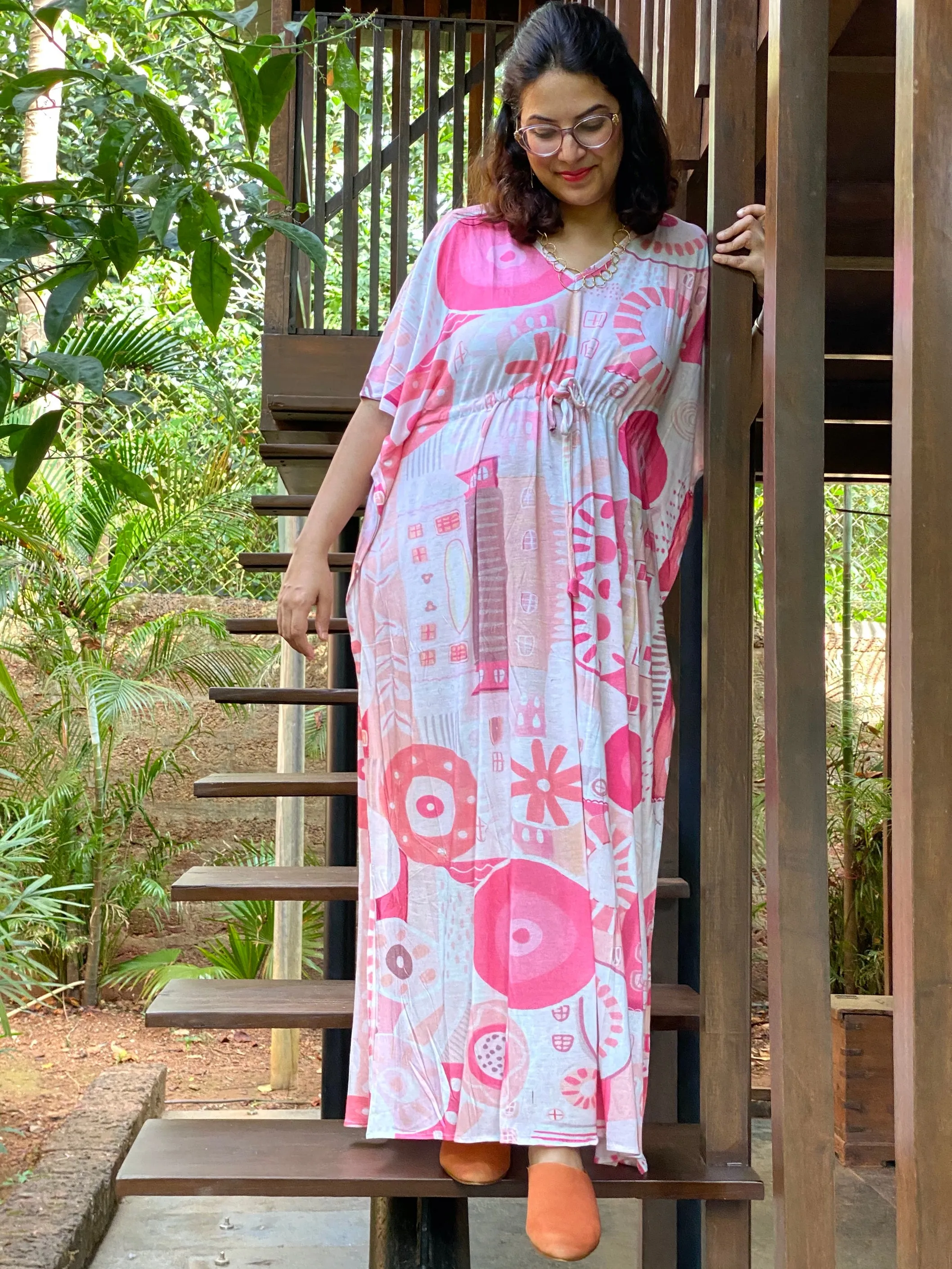 Summer in the City Blush "Timeless" Style Caftan | Soft Jersey Knit Organic Cotton | Perfect Loungewear House Dress