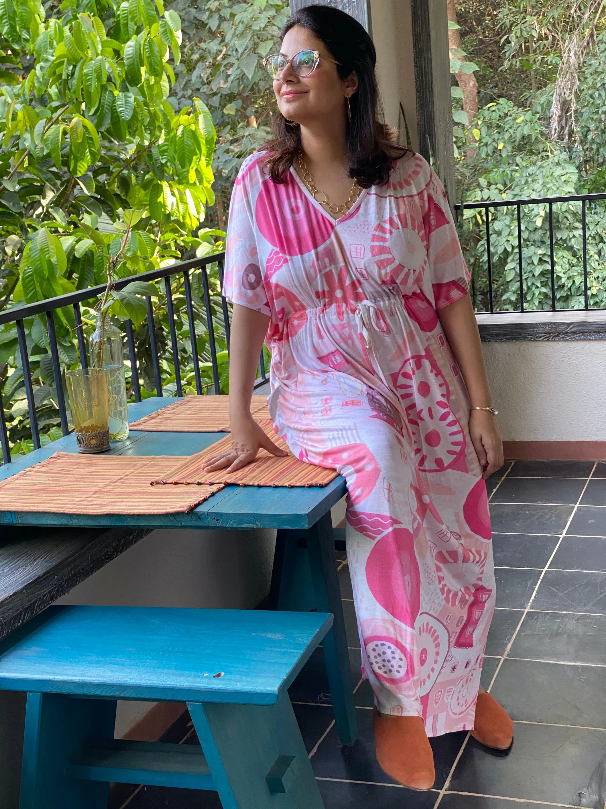Summer in the City Blush "Timeless" Style Caftan | Soft Jersey Knit Organic Cotton | Perfect Loungewear House Dress