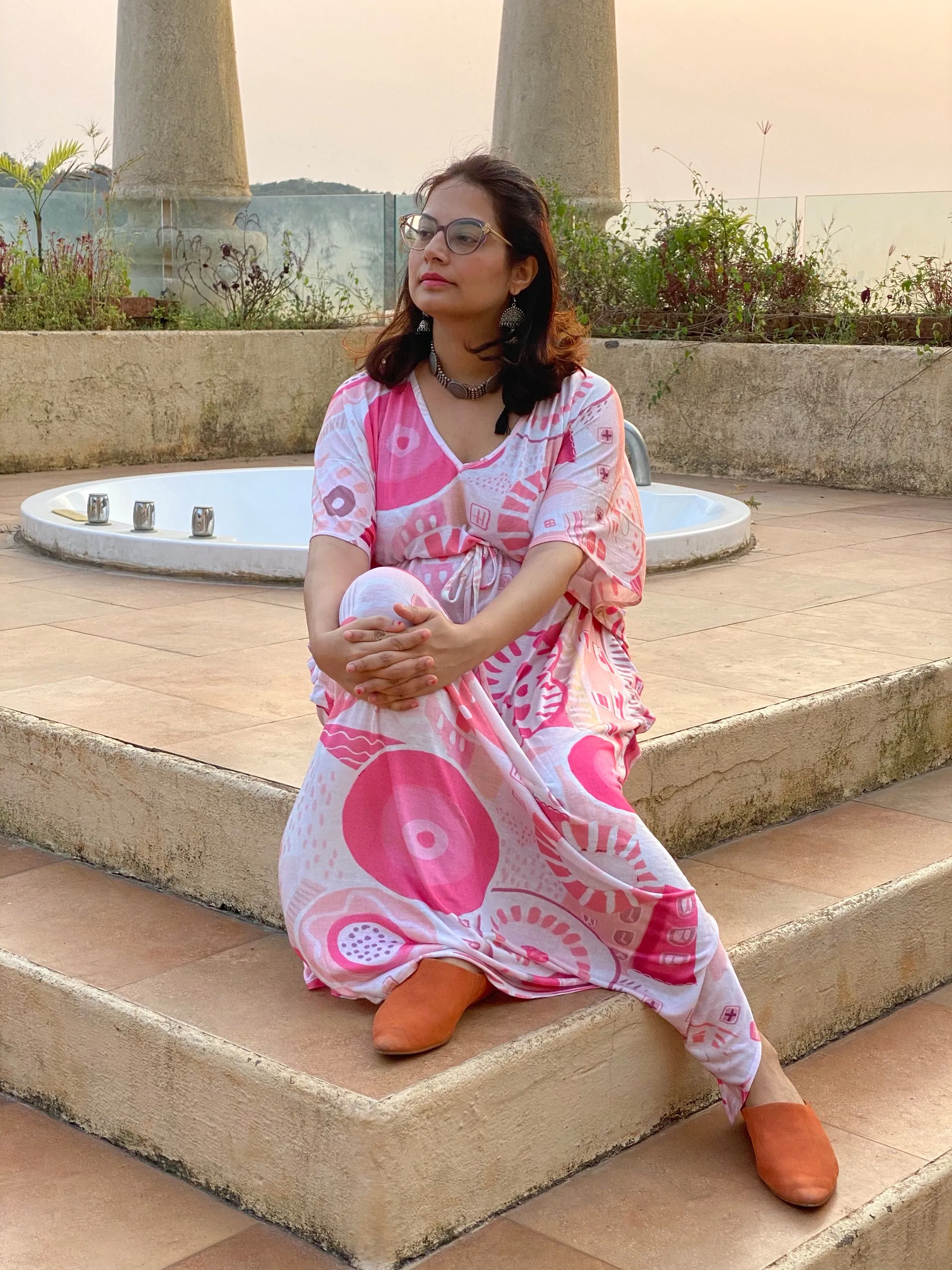 Summer in the City Blush "Timeless" Style Caftan | Soft Jersey Knit Organic Cotton | Perfect Loungewear House Dress