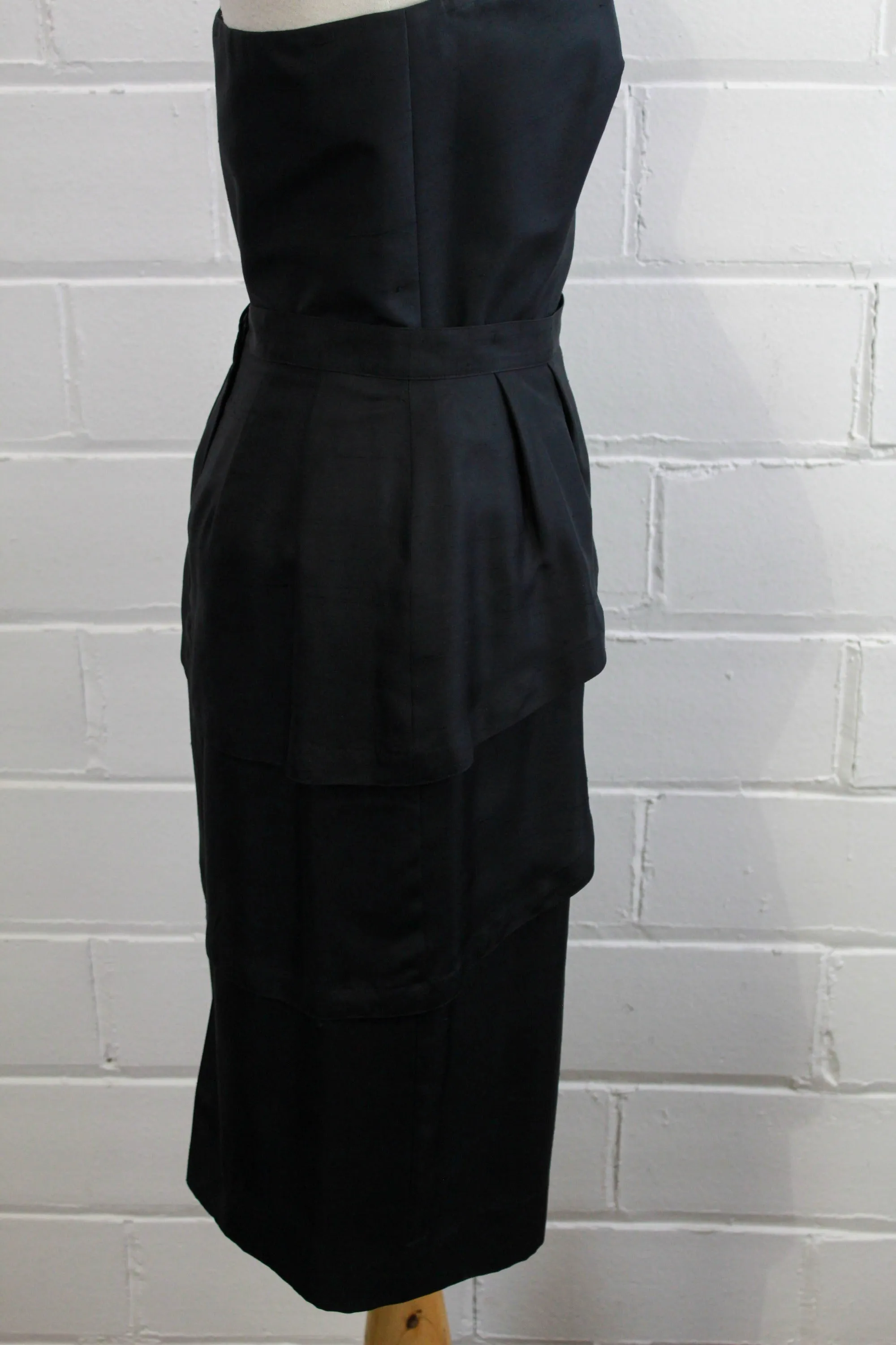 Vintage 1980s Guy Laroche Black Silk Skirt Set, Small