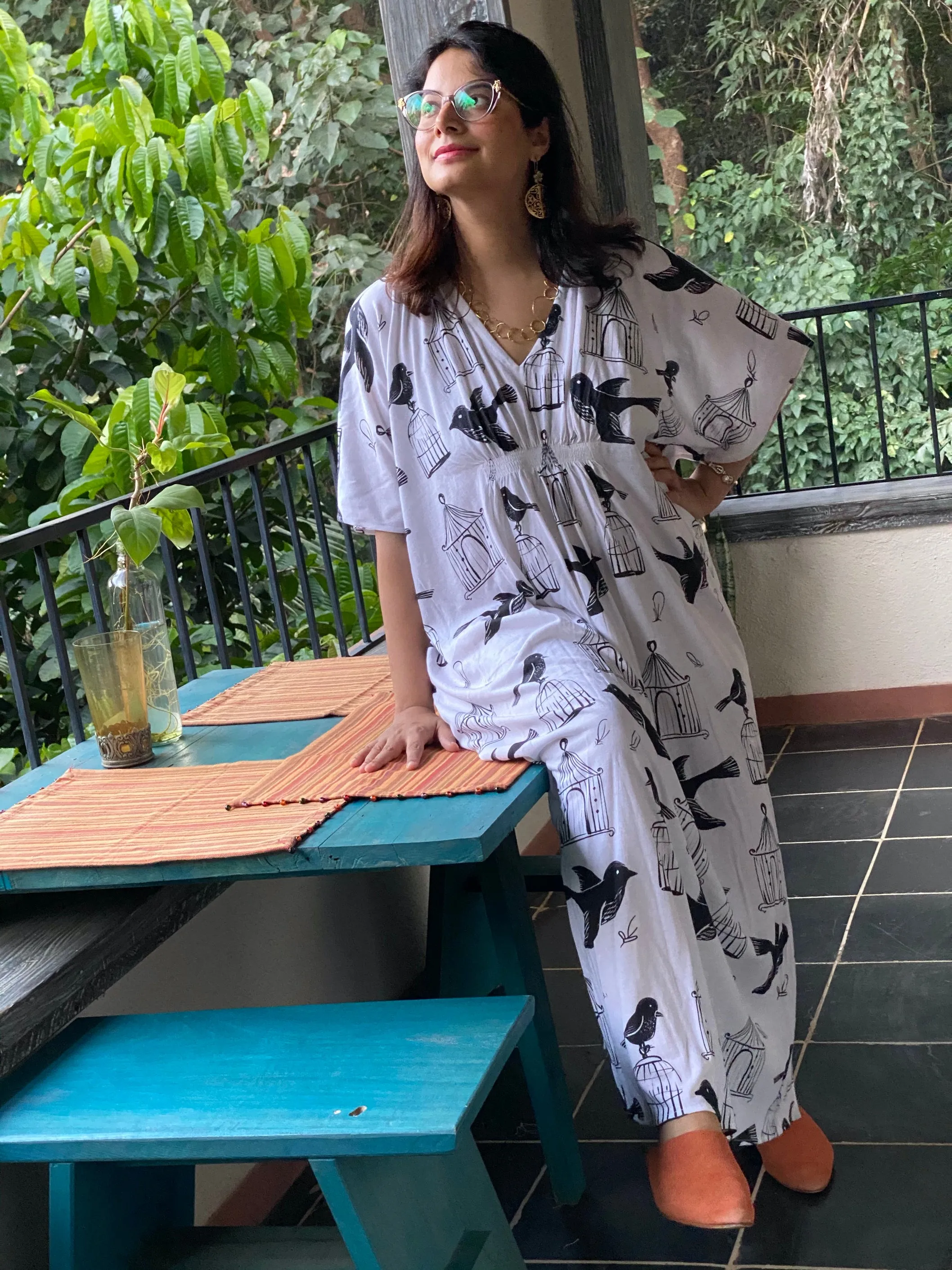 White Free thinker "Stunningly Simple" Style Caftan | Soft Jersey Knit Organic Cotton | Perfect Loungewear House Dress
