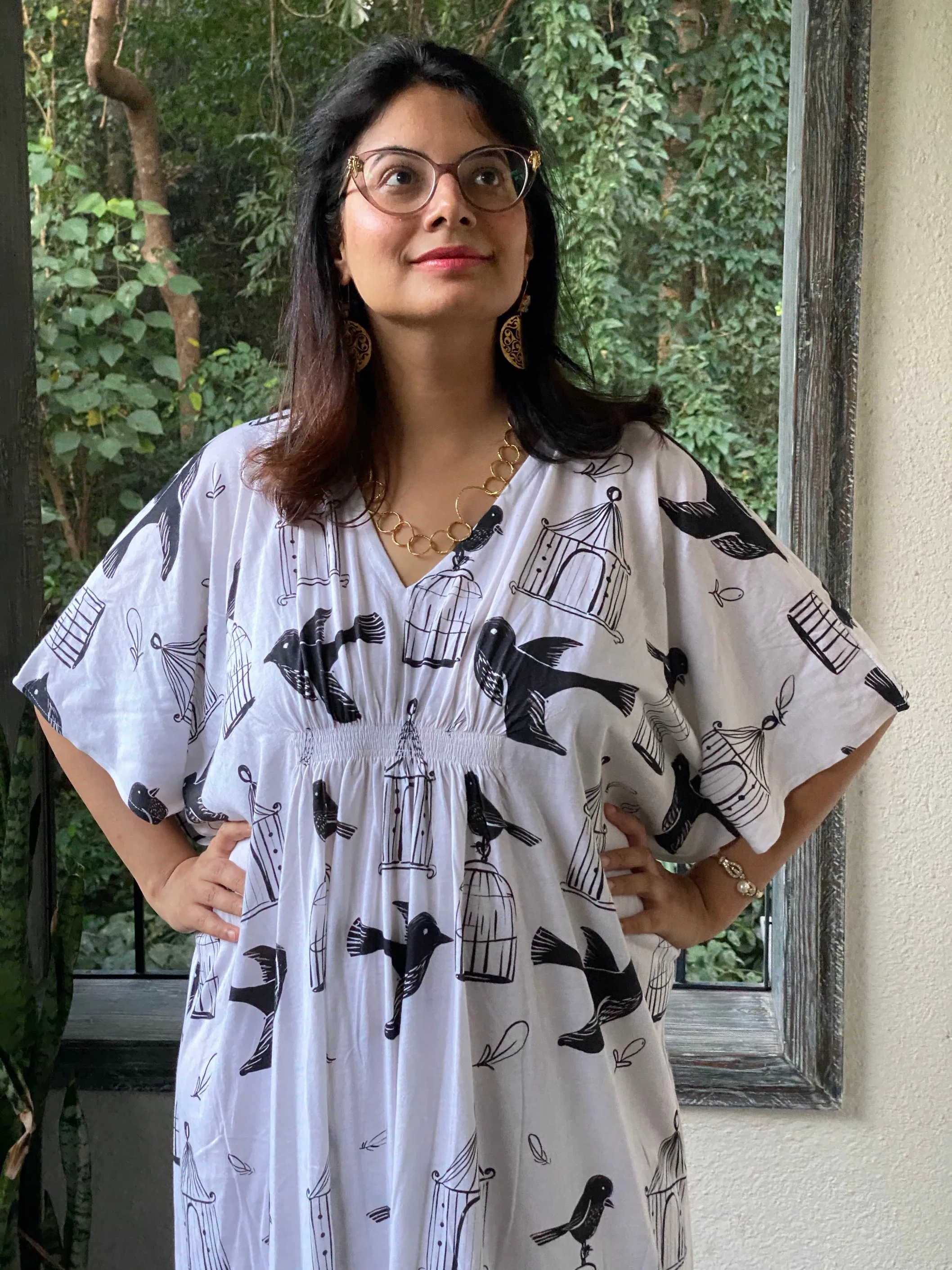 White Free thinker "Stunningly Simple" Style Caftan | Soft Jersey Knit Organic Cotton | Perfect Loungewear House Dress