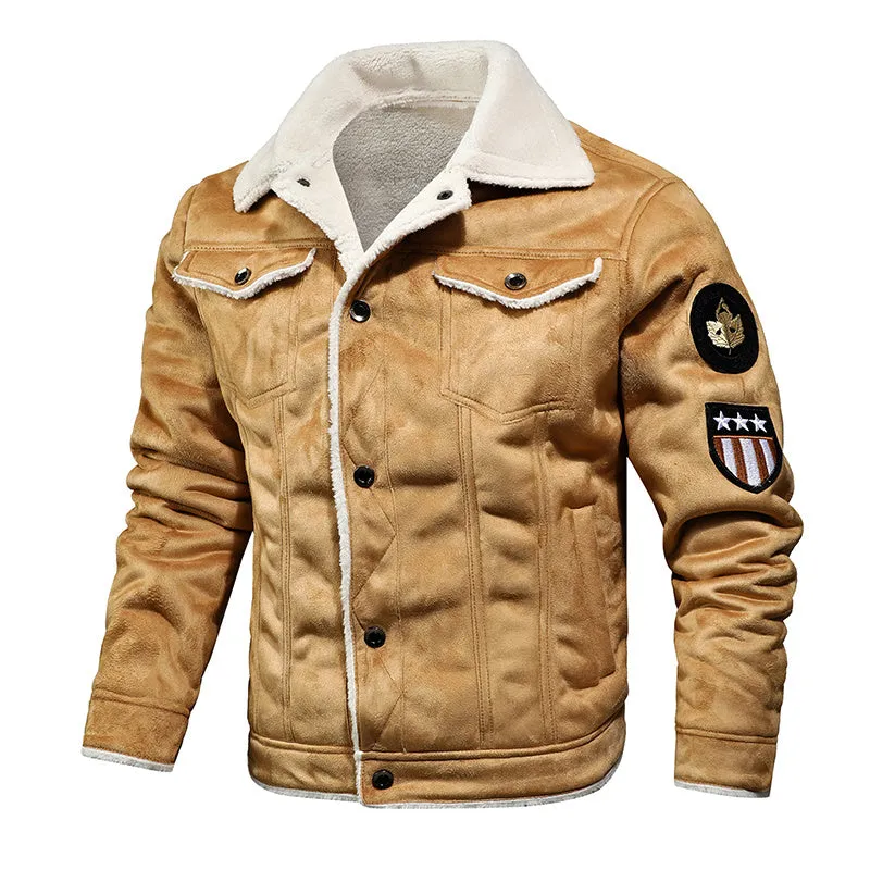 Winter Men Turn-down Collar Leather Jacket Outwear