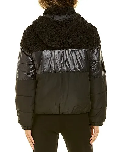 Winter Tonal Mix-Media Women Puffer Bomber Jacket
