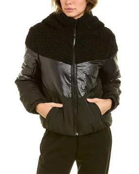 Winter Tonal Mix-Media Women Puffer Bomber Jacket