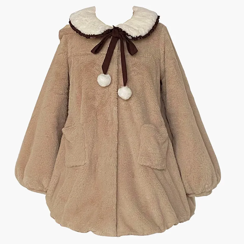 With Puji~Bear Coco Tea~Thick Lamb Wool Lolita Warm Coat